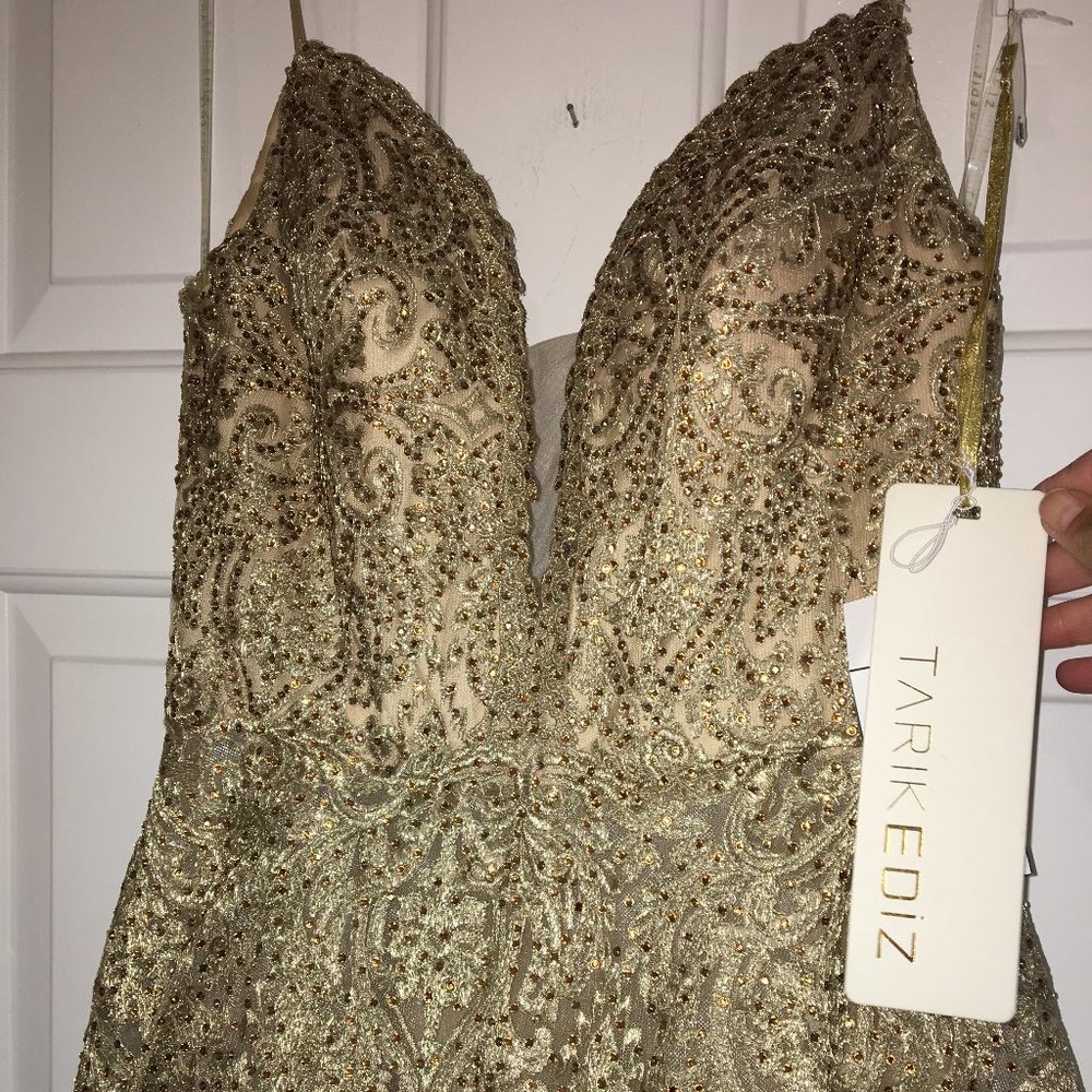 NEW Tarik Ediz style 93688 Gold w/ Rhinestones - Picture 2 of 8